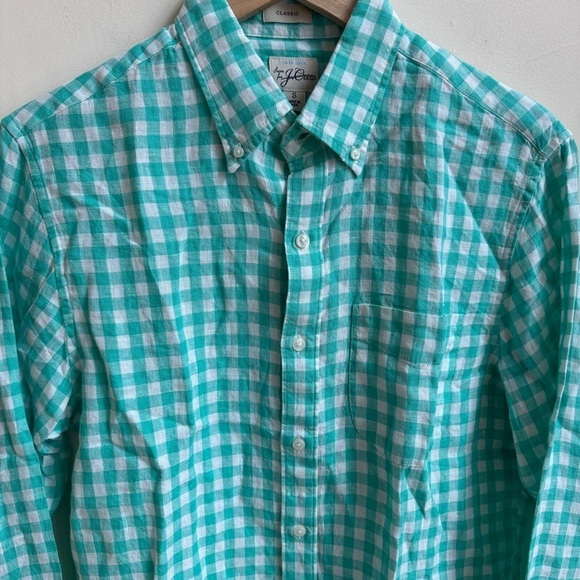 J Crew Green Check Irish Linen Long Sleeve Button Up Mens Size S Classic Fit - Picture 4 of 8